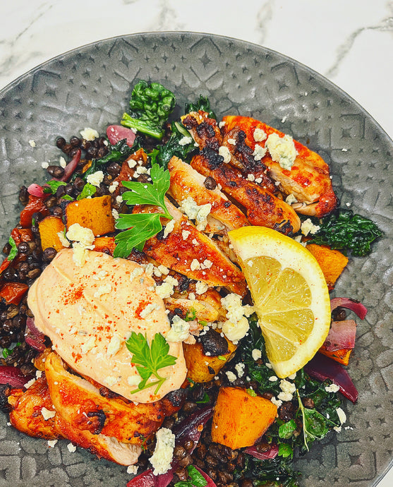 Healthy Harissa Maple Chicken and Puy Lentils