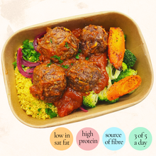 Load image into Gallery viewer, Wednesday: Moroccan Inspired Beef Meatballs in Sauce with Herby Bulgur
