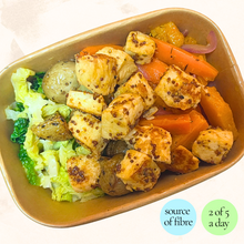 Load image into Gallery viewer, Monday: Honey Mustard Chicken/Halloumi (V) Root Veg + Thyme Roasted Potatoes
