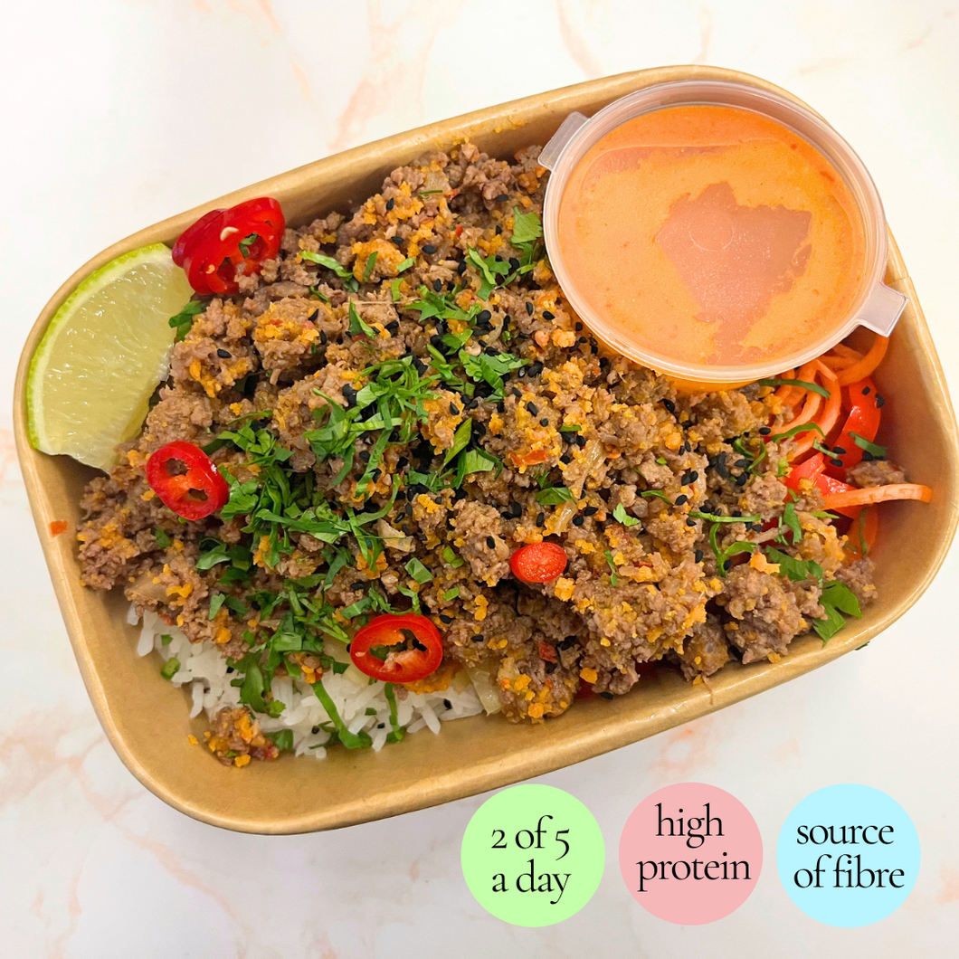 Monday: Beef / Tofu (V) Bibimbap with Rainbow Vegetables (lower carb available)