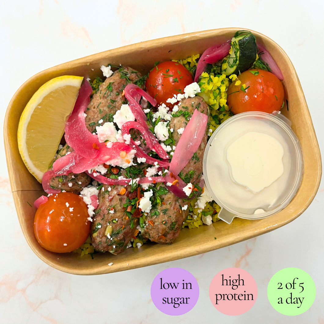 Wednesday: Lamb Kofta with Spiced Tabbouleh and Tahini Yoghurt (bestseller!)