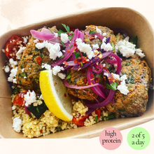 Load image into Gallery viewer, Wednesday: Lamb Kofta with Spiced Tabbouleh and Tahini Yoghurt (bestseller!)
