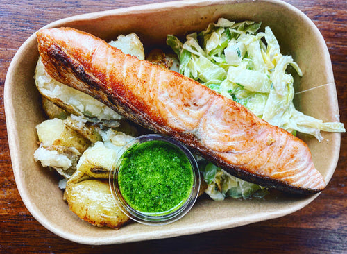 Monday: Pan-Seared Salmon, New Potatoes, Cabbage + Salsa Verde freeshipping - By Chef Jen